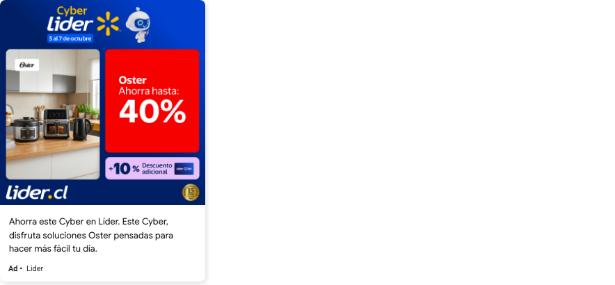 Lider: Cyber | Lider | 5 al 7 de octubre | Onder | Oster | Ahorra hasta: | 40% | +10% a